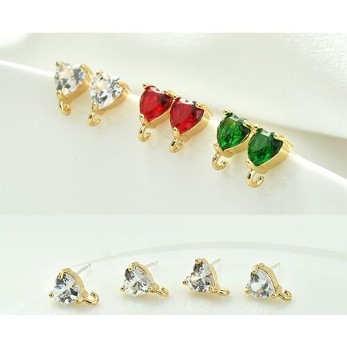 High-Grade Heart Love Zircon Earrings 925 Silver DIY Earring Jewelry Materials Accessories 2 pcs