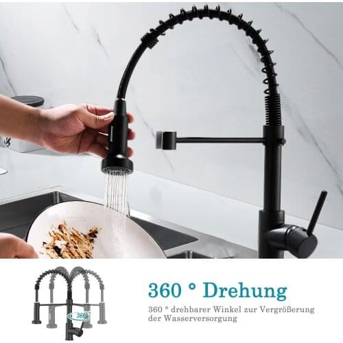 4PCS Brushed Nickel Kitchen Faucet Single Hole Pull Out Spout 360 Degree Rotation Stream Sprayer Nozzle Kitchen Sink Mixer Tap