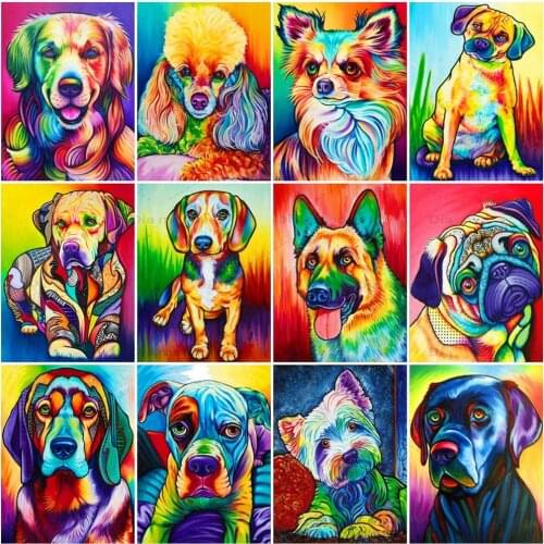Full Drill Diamond Painting Dog Cross Stitch Rhinestones Diamond Embroidery Colorful Animal Mosaic Needlework Home Decor
