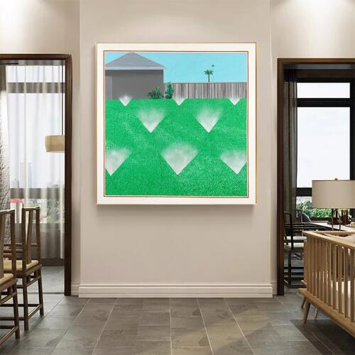 Citon Canvas David Hockney《1967A Lawn Being Sprinkled》Art Oil painting Artwork Poster Picture Modern Wall decor Home Decoration