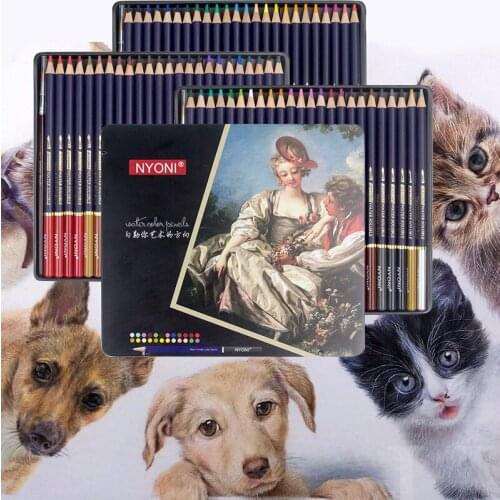 Coloured pencilscolor pencils pastel and water colors kit professional set art school supplies in tin box