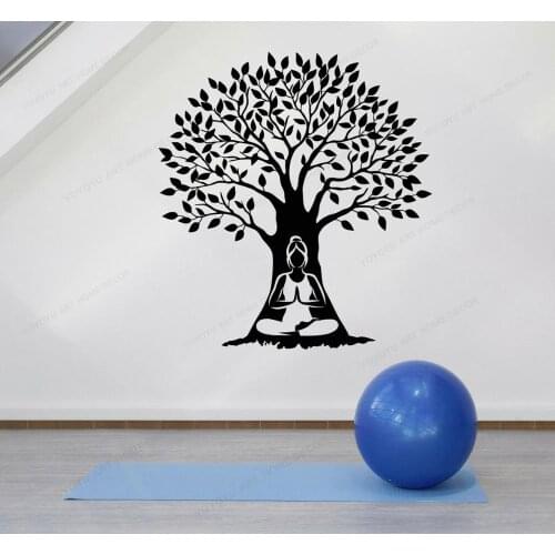 Tree Zen Meditation Woman Vinyl Wall sticker Yoga Buddhism art wall MuralHJ79