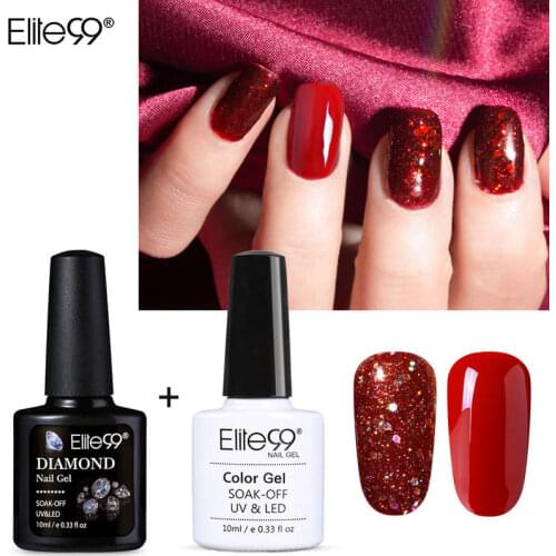 Elite99 2Pcs Gel Nail Polish Set for Nails Diamond Sequins Hybrid Nail Glitter Semi-permanent Varnish Nail Art Manicure 10ml