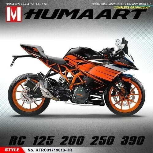 HUMAART Motorcycle Graphic Custom Stickers Vinyl Decals Kit Fit RC 125 200 RC125 RC200 2017 2018 2019 2020, Orange Black