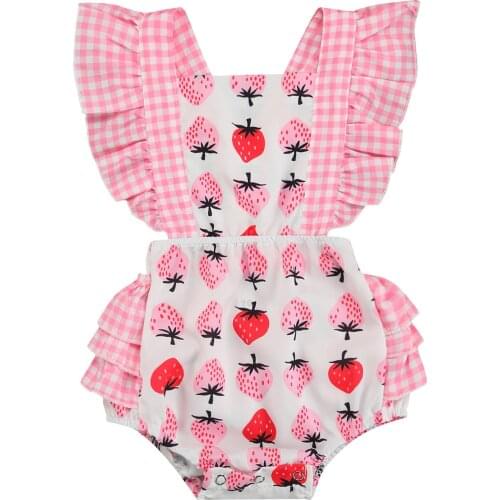 Breathable Baby Girls Romper Sweet Style Infant Summer Creative Strawberry/Pineapple Printing Fly Sleeve Jumpsuit