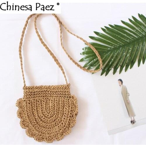 Round Straw Beach Bag Summer mini Vintage Handmade Crossbody Bag Girls Circle Rattan bag Small Bohemian paper woven Shoulder bag