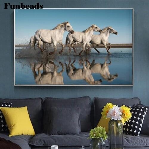Full Square Diamond Mosaic White Horses Cross Stitch Needlework 5D DIY Diamond Painting Embroidery Animal Handmade Gift FF801