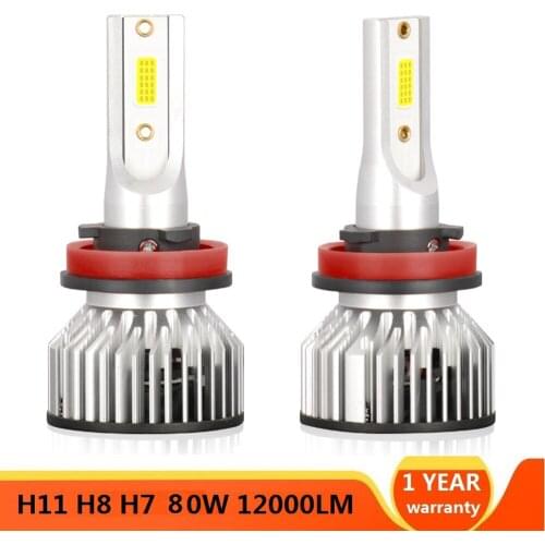 2Pcs H4 Led Headlamp Bulbs H11 H8 H9 H7 Fog Lamp H1 9005/HB3 9006/HB4 12000K Ice Blue 6500K 20000/LM 80W Car Headlight Bulbs