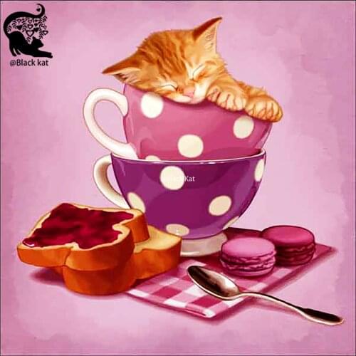 Cookie Spoon Toast Lovely Cat in Stacked Cups Cutting Dies Sleepy Tea Party Metal Stencil For DIY Scrapbooking Card Craft