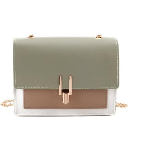Pu Mini Square Bag Hot New Trendy Women Bags Fashion All-Match Chain Shoulder Bag Hit Color Stitching Y Lock Bag Messenger Bag