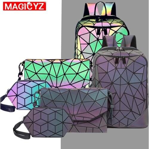 Fashion set Women backpack PVC holographic luminous backpack Ladies Back Pack girl Backpack bag envelope shoulder bag