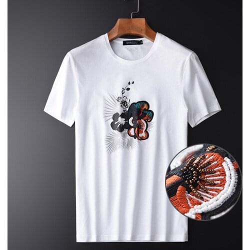 Classic 100% Men T-shirt Luxury Hight Quality Embroidered Printed Short Sleeve Mens T-shirts Plus Size 4xl Mercerization Man Tee