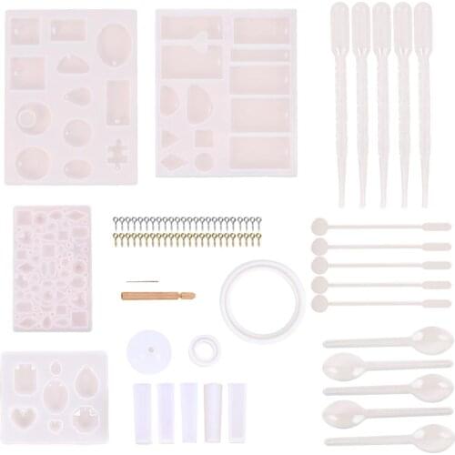 77Pcs Jewelry Pendant Making Tools Set DIY Silicone Molds Screw Eye Pins Twist Drill Stirrer Dropper Necklace Bracelet Casting