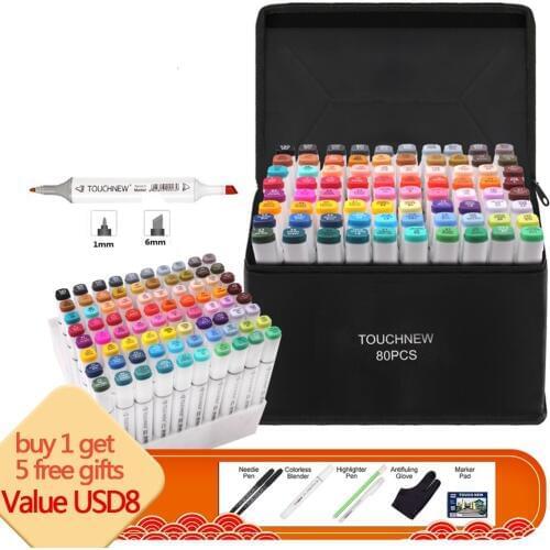 Touchnew Markers Pen Set Felt-tip pens 80/168 Color Animation Sketch Marker Dual Head Drawing Art Brush Pens with 5 Gifts