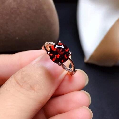 Natural real Garnet ring 925 sterling silver Fine handworked jewelry Finger rings