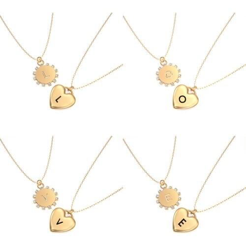 Letter Initial A-Z Pendant Necklace for Women Tiny Heart Round Cz Capital Letter Name Necklace Fashion Girls Jewelry Gift