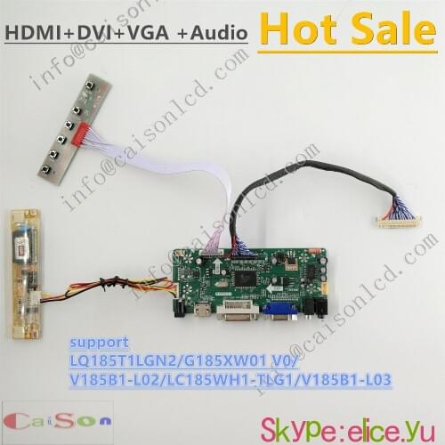 DVI/VGA/AUDIO/ of TFT LCD controller board support LQ185T1LGN2/G185XW01 V0/V185B1-L02/LC185WH1-TLG1/V185B1-L03