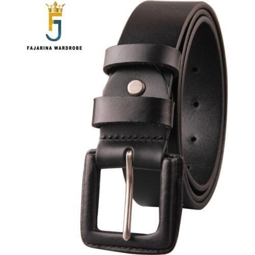 FAJARINA Unisex Quality Unique Retro Belts Jeans Geunine Leather Cover Alloy Buckle Cow Skin Belt for Men Women N17FJ185