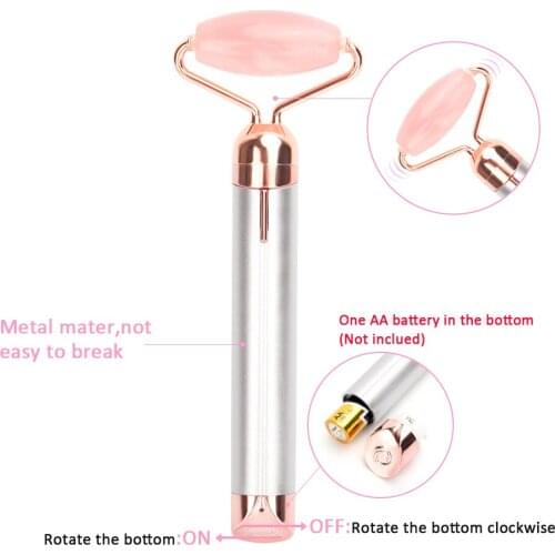 Pink Quartz Roller Electric Vibrating Natural Face Lifting Crystal Facial Roller Massager Wrinkle Lift Removal Thin Face Lift