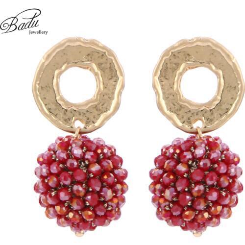 Badu Crystal Crochet Ball Pendant Stud Earring for Women Girls Random Color 1 Pair Small Cute Earrings Fashion Jewelry Wholesale