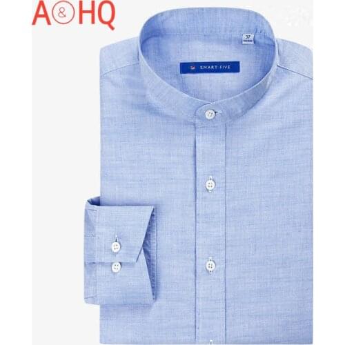 Smart Five High Quality Linen Shirt Men Camisa Masculina Long Sleeve Stand Collar Business Mens Formal Shirts SFL5D289