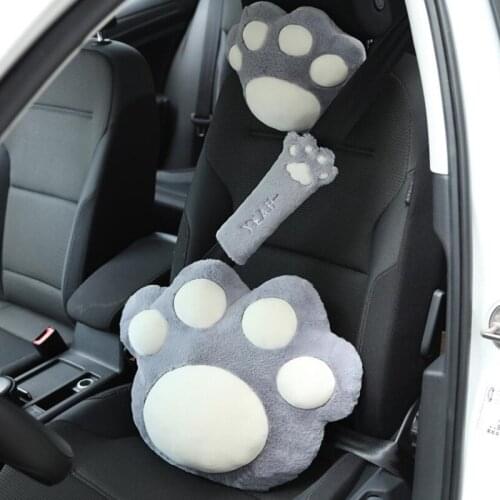 High Quality Plush Cat Paw Fashion Car Interior Womens Decorative Lumbar Support Car Neck Pillow