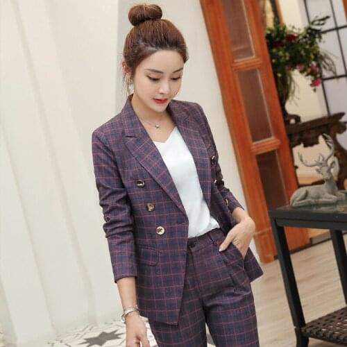 High quality professional womens suits large size S-4XL 2019 autumn and winter new slim full-sleeve blazer Slim trouser suit