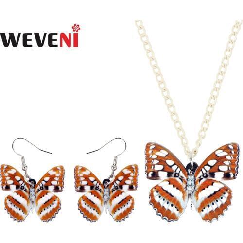 WEVENI Statement Acrylic Tropic Spotted Butterfly Insect Jewelry Sets Earrings Necklace Pendant Gifts For Women Girls Bijoux New