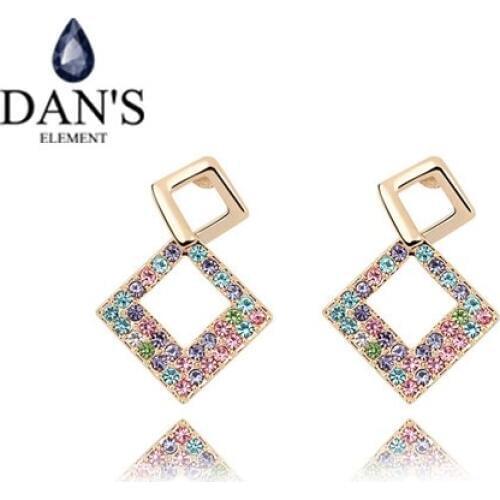 DANS 4 Colors Made with Real Austrian Crystals stud earrings for women New Sale Hot #SE93283