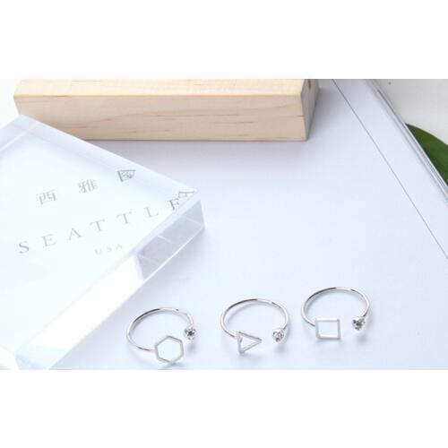 Punk Fashion 2018 New Ring Simple Geometric Polygon Triangle Square Open Crystal Lady Wholesale Sales Ring Rings For Women