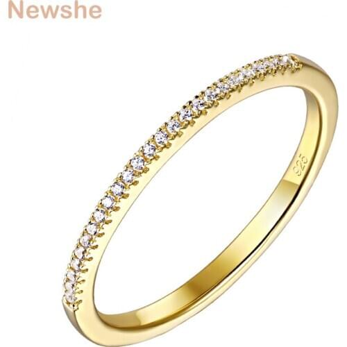 Newshe Solid 925 Sterling Silver Yellow Gold Color Wedding Rings For Women Promise Finger Ring Eternity Zircons Jewelry BR0931