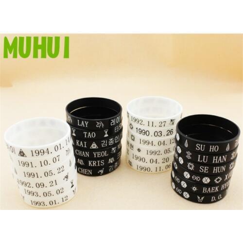 2pcs/set Black White Kpop EXO KAI DO XIUMIN Bracelets For Women Silicone Sport Bracelet Best Friend Jewelry Gift B173