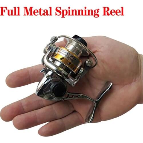 2020 Smallest Fishing Reels 4.3:1 All Metal Spool Mini Ice Fishing Spinning Reel Ultra Light Metal Coil Power Wheels Pesca