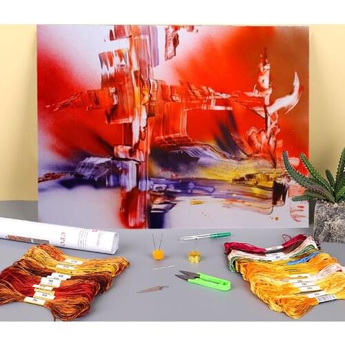 Abstract Weed-transformer Printed Water-Soluble Canvas 11CT Cross-Stitch Full Kit DIY Embroidery DMC Threads Floss