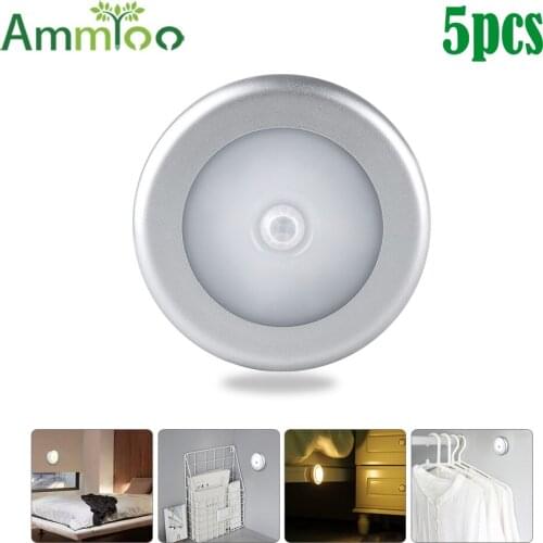 5pcs LED Under Cabinet Lights Wireless PIR Auto Motion Sensor Infrared Night Light Battery Powered Touch Switch Stair Wardrobe