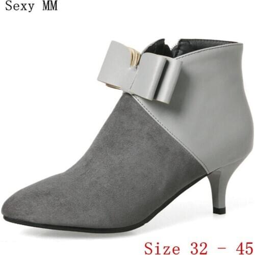 Spring Autumn Winter Women Ankle Boots Booties Square High Heels Shoes Woman Short Boots Small Plus Size 32 - 40 41 42 43 44 45