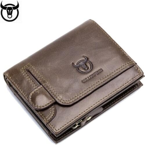 BULLCAPTAIN Fashion Mens Multi-card Photo Card Holder Business Bank Credit Card Case Cowhide Leather Coin Purse