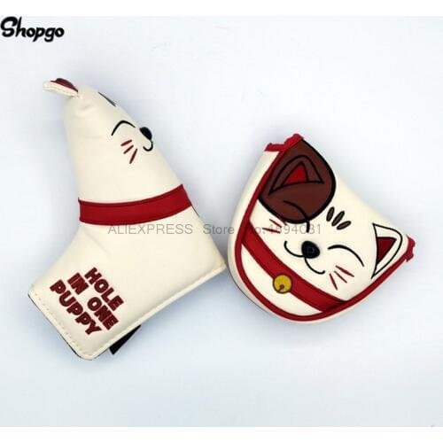 Lovely Kitty Golf Putter Cover Outdoor Waterproof PU Blade / Mallet Lucky Cat Golf HeadCover For Man Women