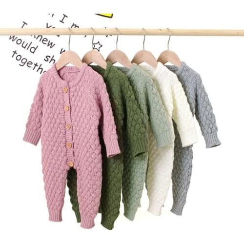 Infant Baby Girl Boy Warm Clothes Autumn Winter Long Sleeve Wool Knitted Sweater Romper Solid Color Long Jumpsuit Overall Outfit