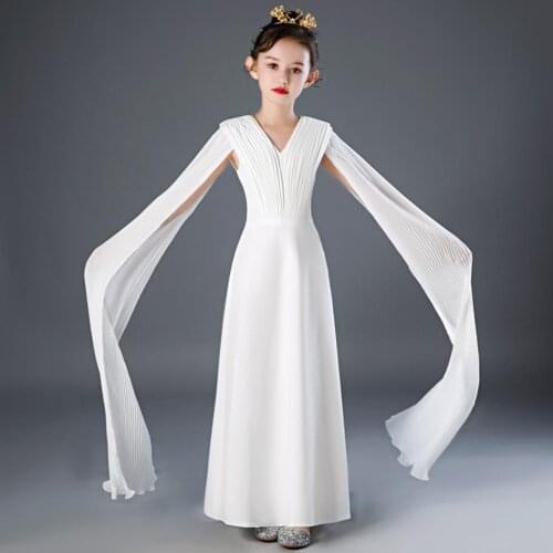 New Children Catwalk Dress V-Neck Sleeveless Ribbon Princess Gown Wedding Birthday Party Dress For Girls Vestidos L615