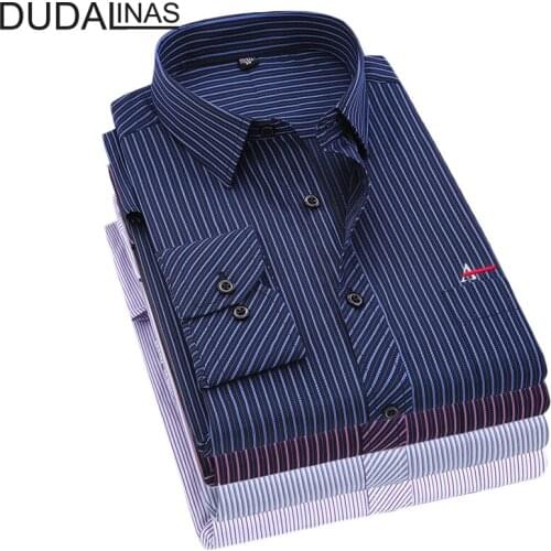 Dudalinas Aramy Male Striped Shirt Brand Clothing Pocket Mens Long Sleeve Shirt 2020 Summer Slim Fit Shirt Casual Shirt Men Clo