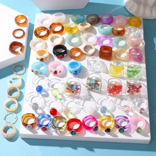 FAMSHIN 2021 New Cute Transparent Resin Colorful Fruit Acrylic Rings For Women Geometry Irregular Ring Korea Fashion Jewelry