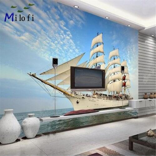 Milofi Customized Large HD 3D Printing Wallpaper Mural HD Smooth Sailing Sailing Ship Background Wall Decorative Painting