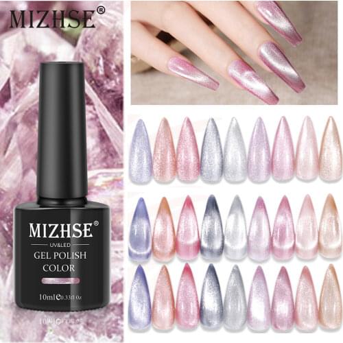 MIZHSE 10ML 9D Cat Eye Hybrid Varnishes Gel Soak Off Smoothie Wide Cat Eyes Magnetic Gel Polish Bright Silver UV Gel Nail Polish