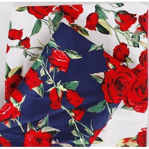 BZ57 100*140cm Vintage Cotton Fabrics Yellow Red Rose Printed Cotton Fabric For Women Dresses Clothing DIY Stretch Fabric