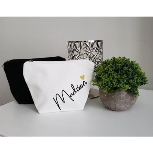 Personalised bride zipper pouches Monogram Canvas makeup bag custom text logo brithday christmas gifts bridesmaid Cosmetic bags