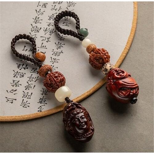 Chinese Traditional Ebony Wood Good Fortune Buddha Car/Bag/Purse Key Ring Pendant Keychain Amulet Pendant All The Best