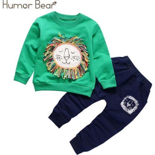 Humor Bear New Christmas Baby Girl Clothes Sets Boy Suit Boy Weave Cartoon Design T-shirt + Pants 1--5 Year