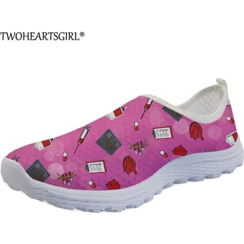 Hospital Heart Pattern Women Nursing Sneaker Comfortable Lightweight Flats Shoes for Female Slip On Casual Walk Sneaker Footwear