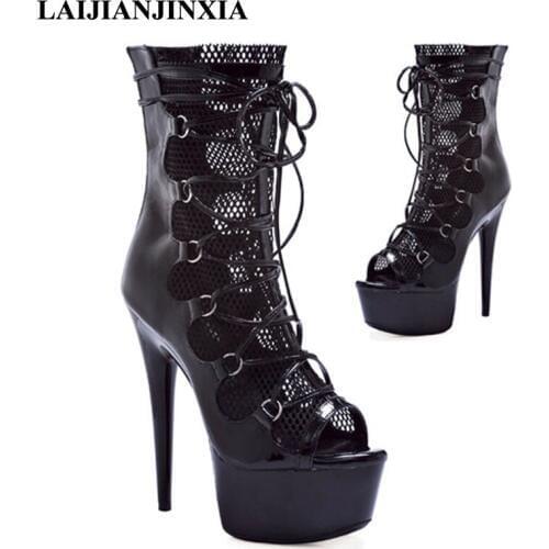 LAIJIANJINXIA Women Lace Up Sexy 15cm High-Heels Platform Shoes Night Club Party Pole Dancing Shoes Ankle Boots Dance Shoes
